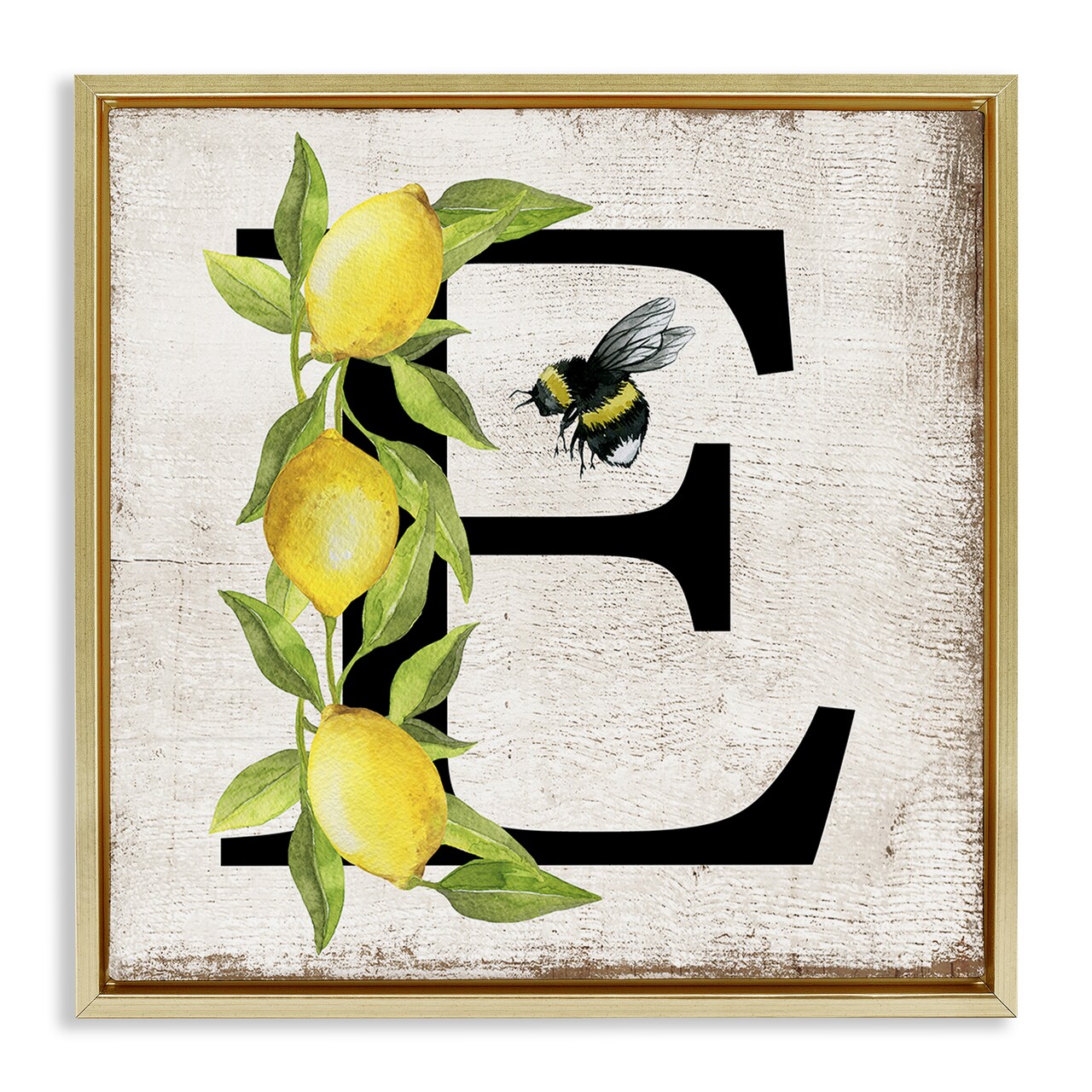 Stupell Industries Lemon & Bee E Letter Floater Framed Canvas Wall Art Design by Creatif Belle